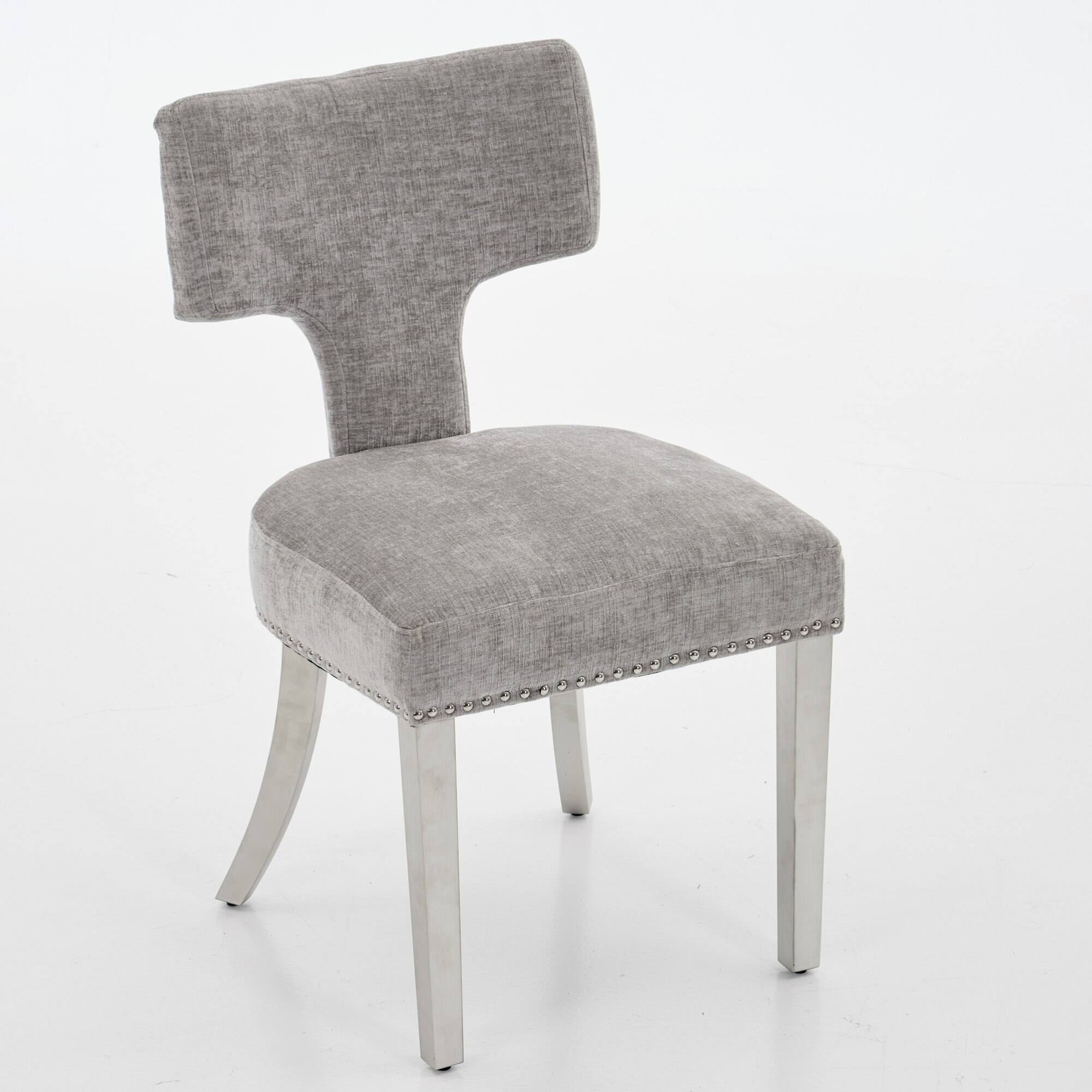 Back. GOODSILO - Modern Upholstered Dining Chairs Set of 2 with Curved Backrest and Stainless Steel Legs - Gray.