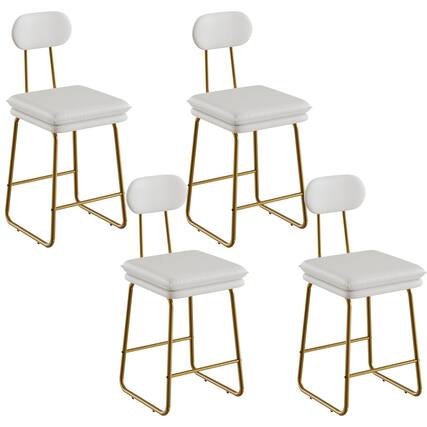 Front. Vecelo - Set of 4 Brown Dining Chairs, PU Leather Upholstered Dining Chairs with Metal Frame for Dining Room & Living Room - White.