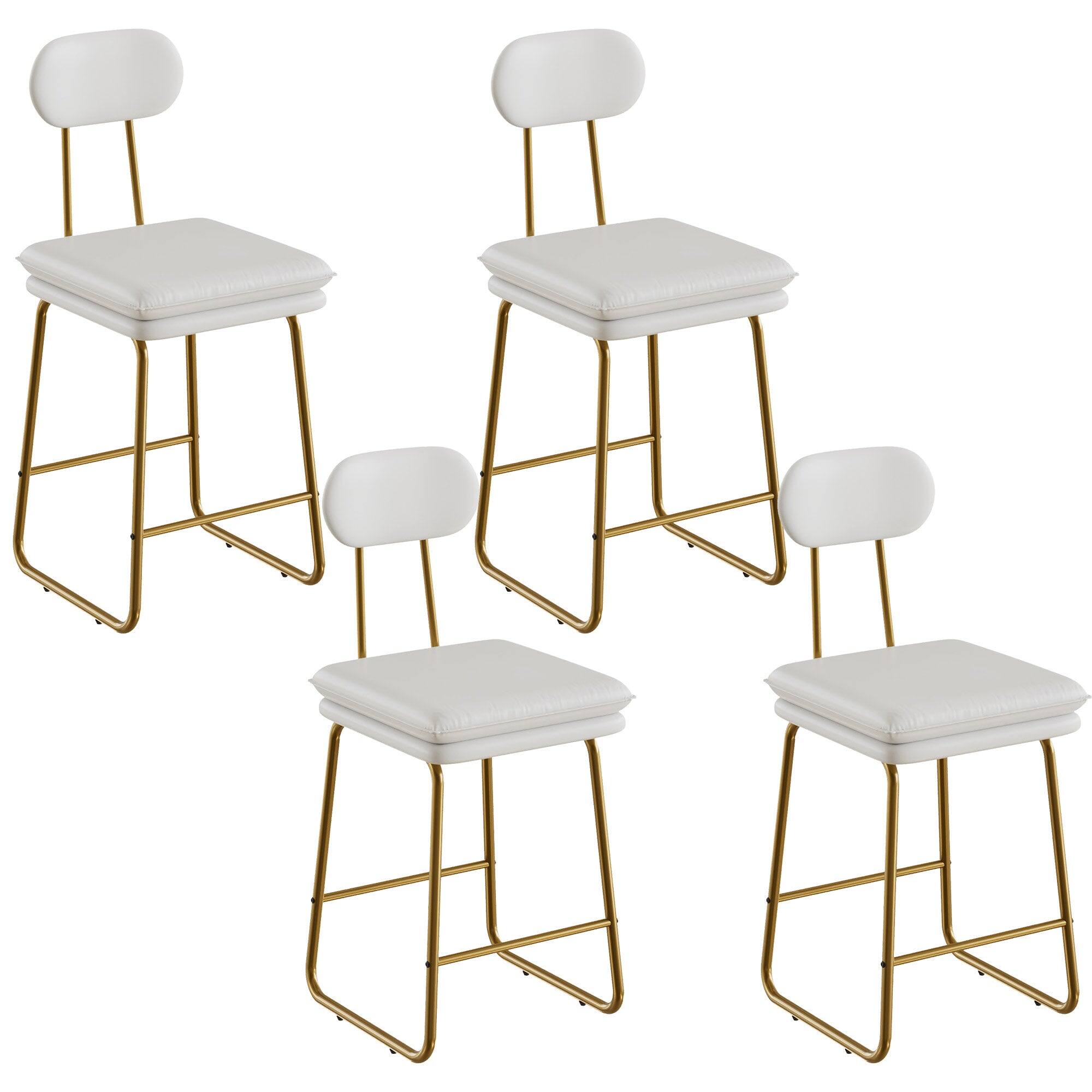 Front. Vecelo - Set of 4 Brown Dining Chairs, PU Leather Upholstered Dining Chairs with Metal Frame for Dining Room & Living Room - White.