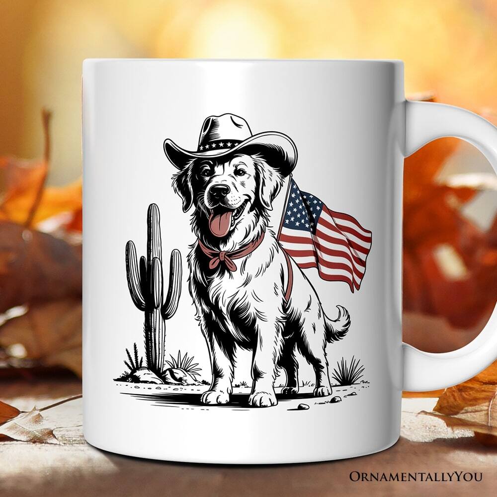 Back. OrnamentallyYou - American Cowboy Dog Mug, Western 4th of July Gift - White.