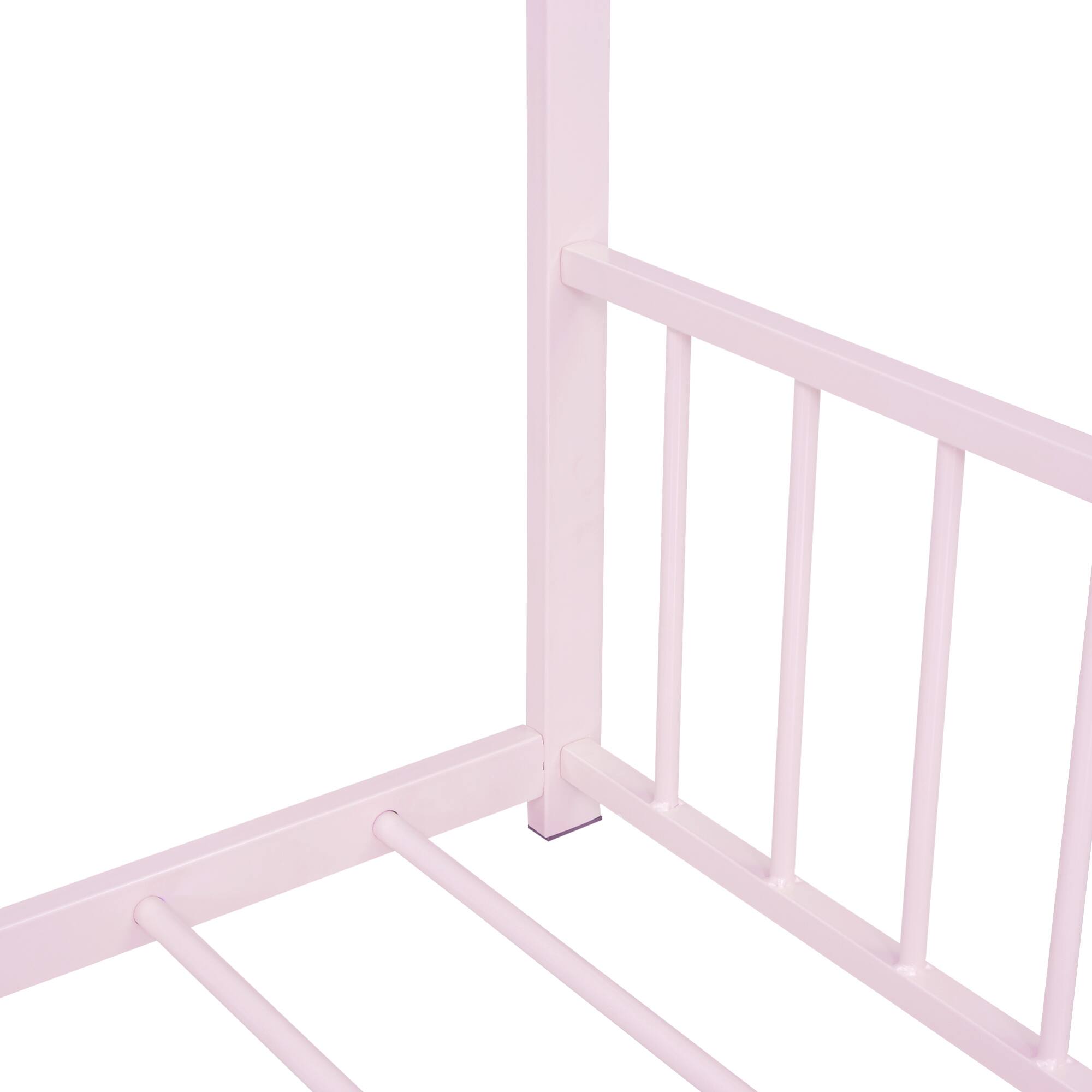 Alt View 7. GOODSILO - Full Size Metal House Bed with Playhouse Roof Design for Kids Room Furniture and Sleep Space - Pink.