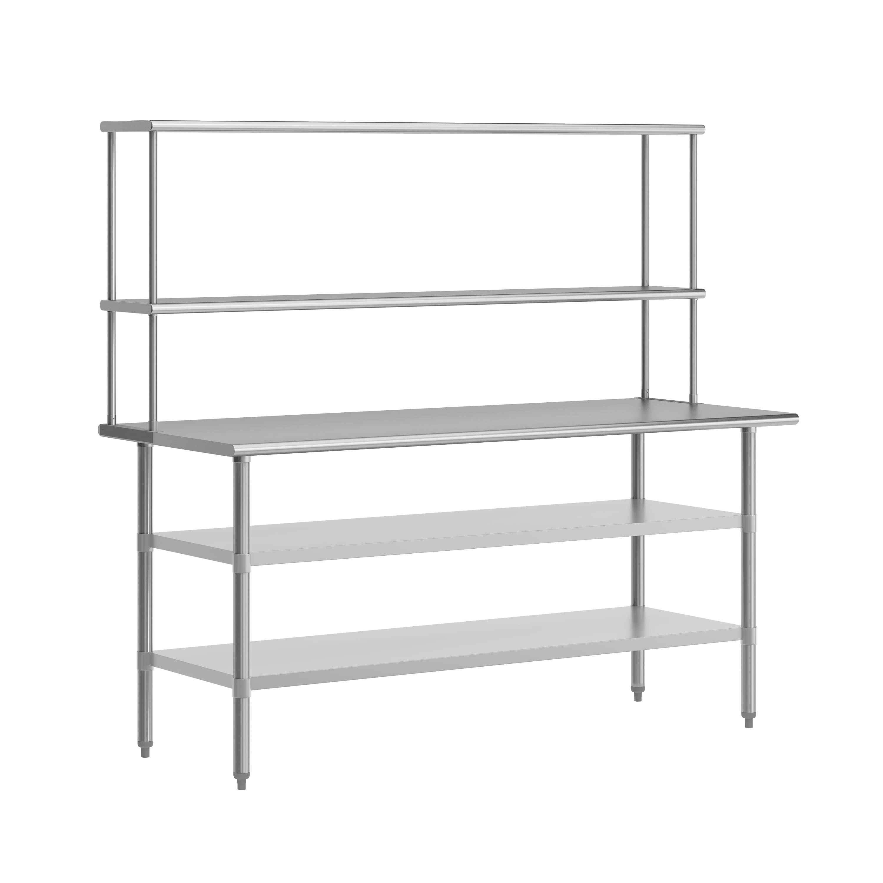 Flash Furniture - Reader Portable Prep and Work Table with NSF Certified 18 Gauge Stainless Steel Top Shelf and Double Overshelves and 2 G - Gray
