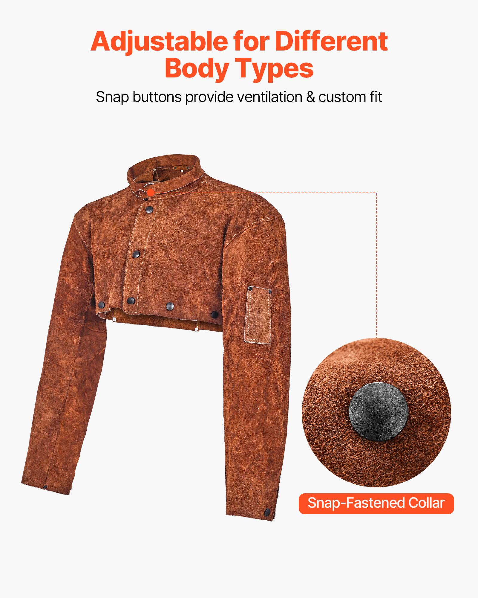 Adjustable for Different Body Types  
Snap buttons provide ventilation & custom fit  
Snap-Fastened Collar