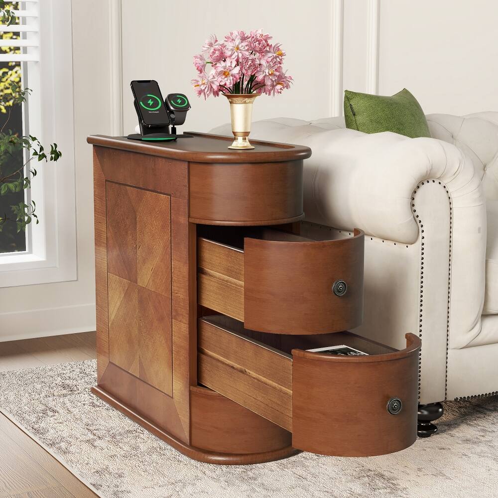 Left. Loheer - Loheer End Table with Charging Station Sofa Side Table Walnut - Walnut.