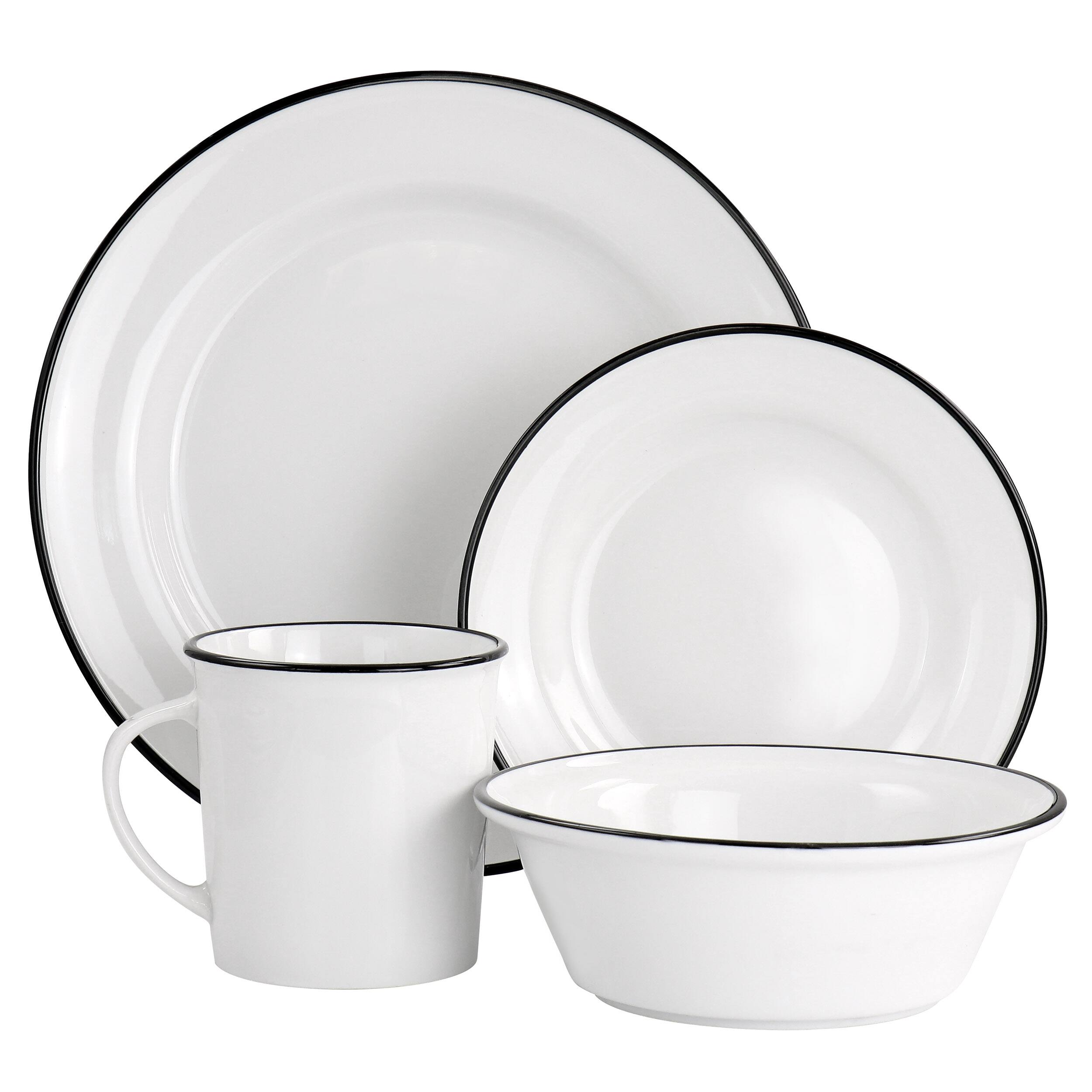 Alt View 1. Martha Stewart - Martha Stewart Black Rimmed Fine Ceramic 16 Piece Dinnerware Set - Black.