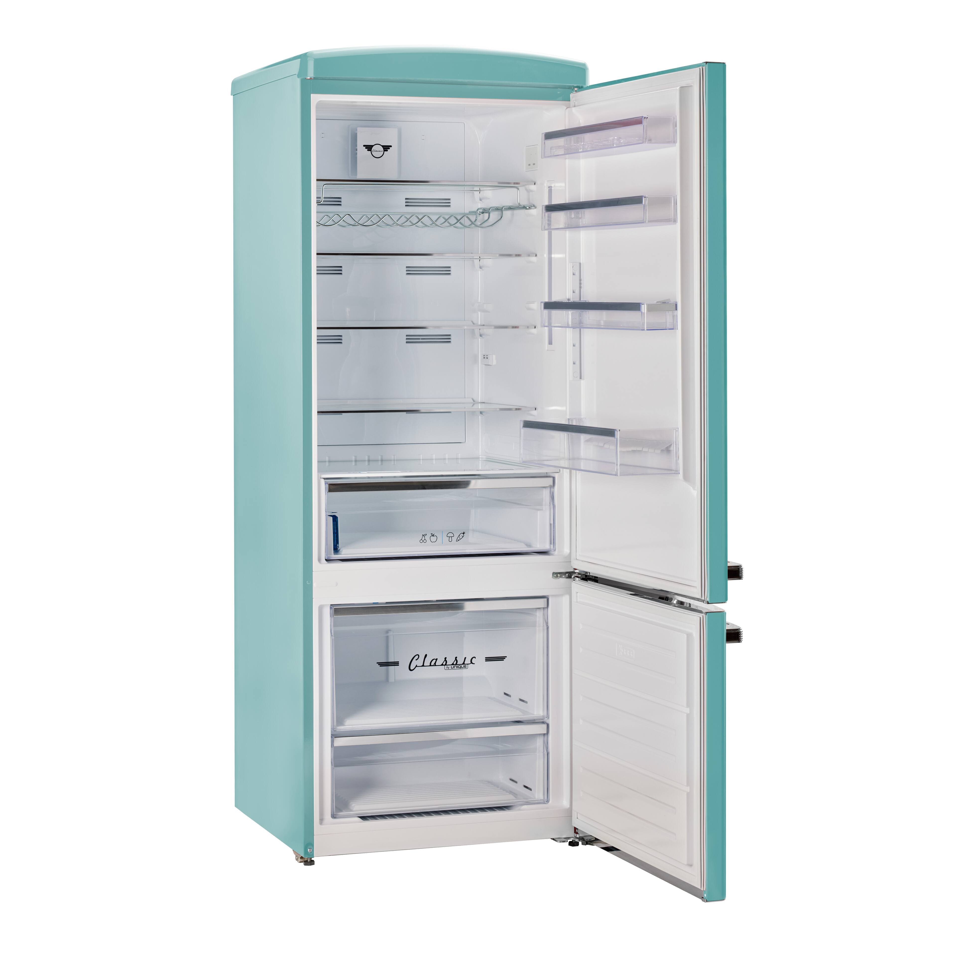 Angle. Unique Appliances - 28 in. Wide Classic Retro 16.7 cu.ft Bottom Freezer Counter Depth Refrigerator - Ocean Mist Turquoise.
