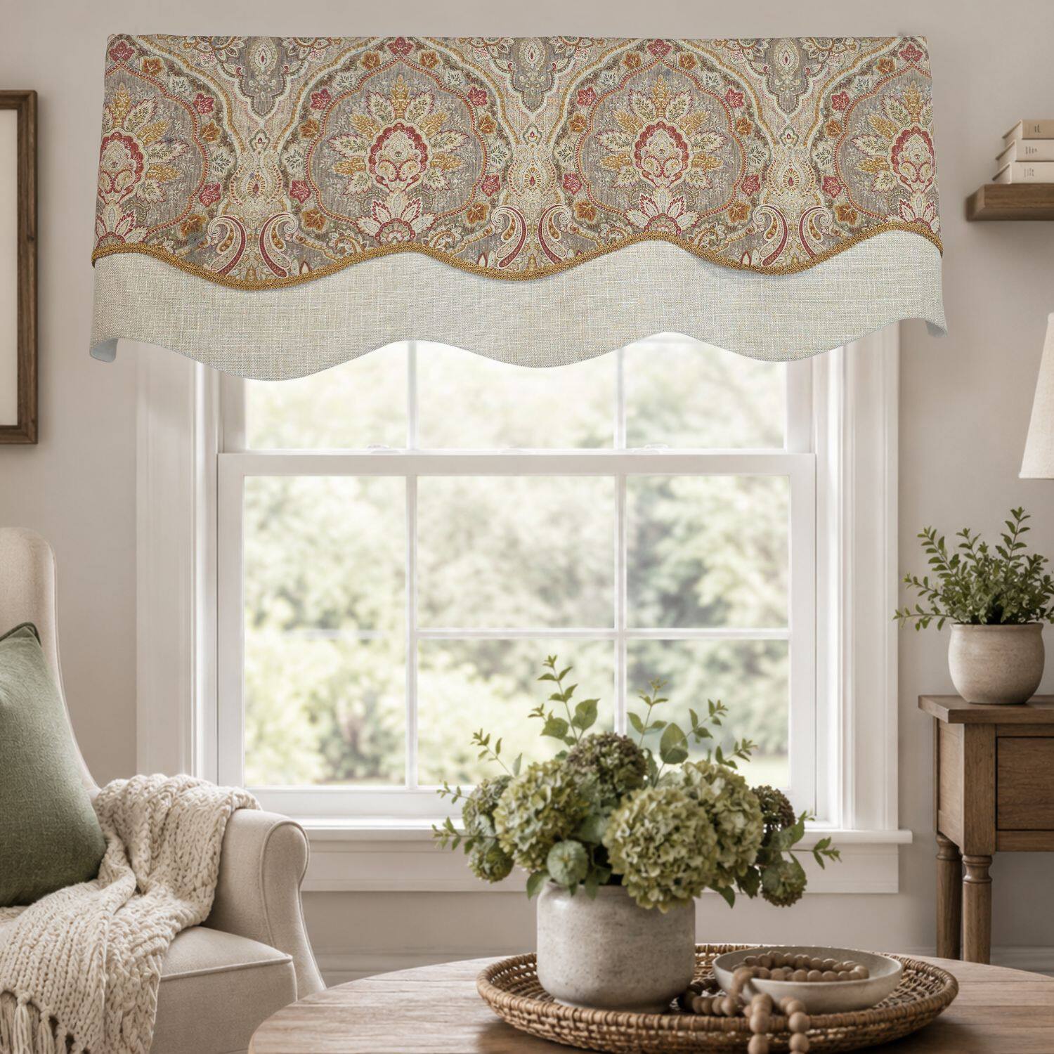 Angle. RLF Home - RLF Home 100% Cotton Prague Trimmed Glory Lined Window Valance 50" x 17" Mauve - Mauve.