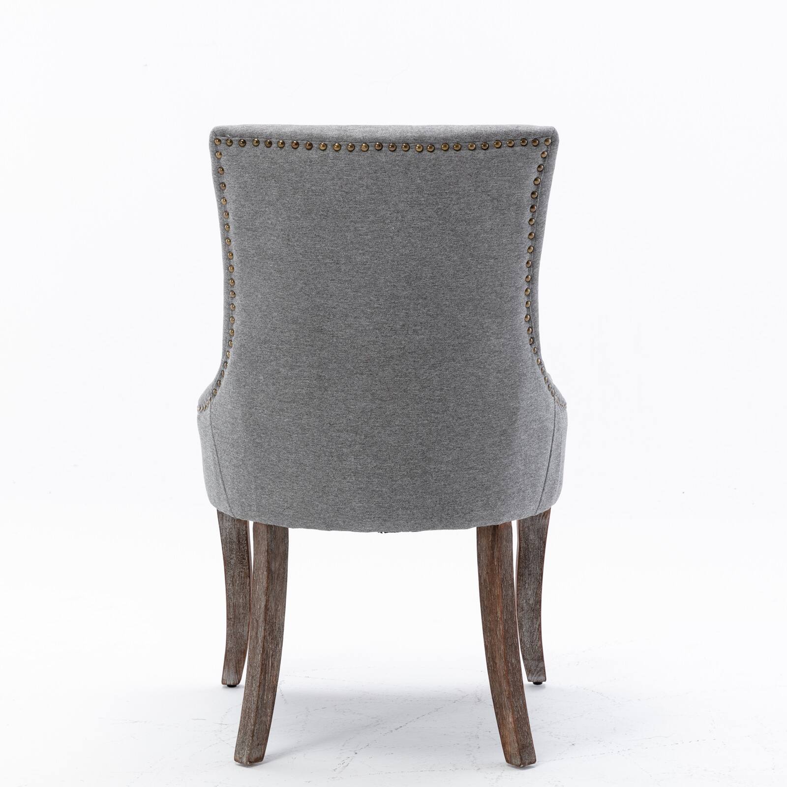 Alt View 2. GOODSILO - Ultra Side Dining Chair Set of 2, Thickened Fabric, Solid Wood Legs, Bronze Nail Head - Gray.