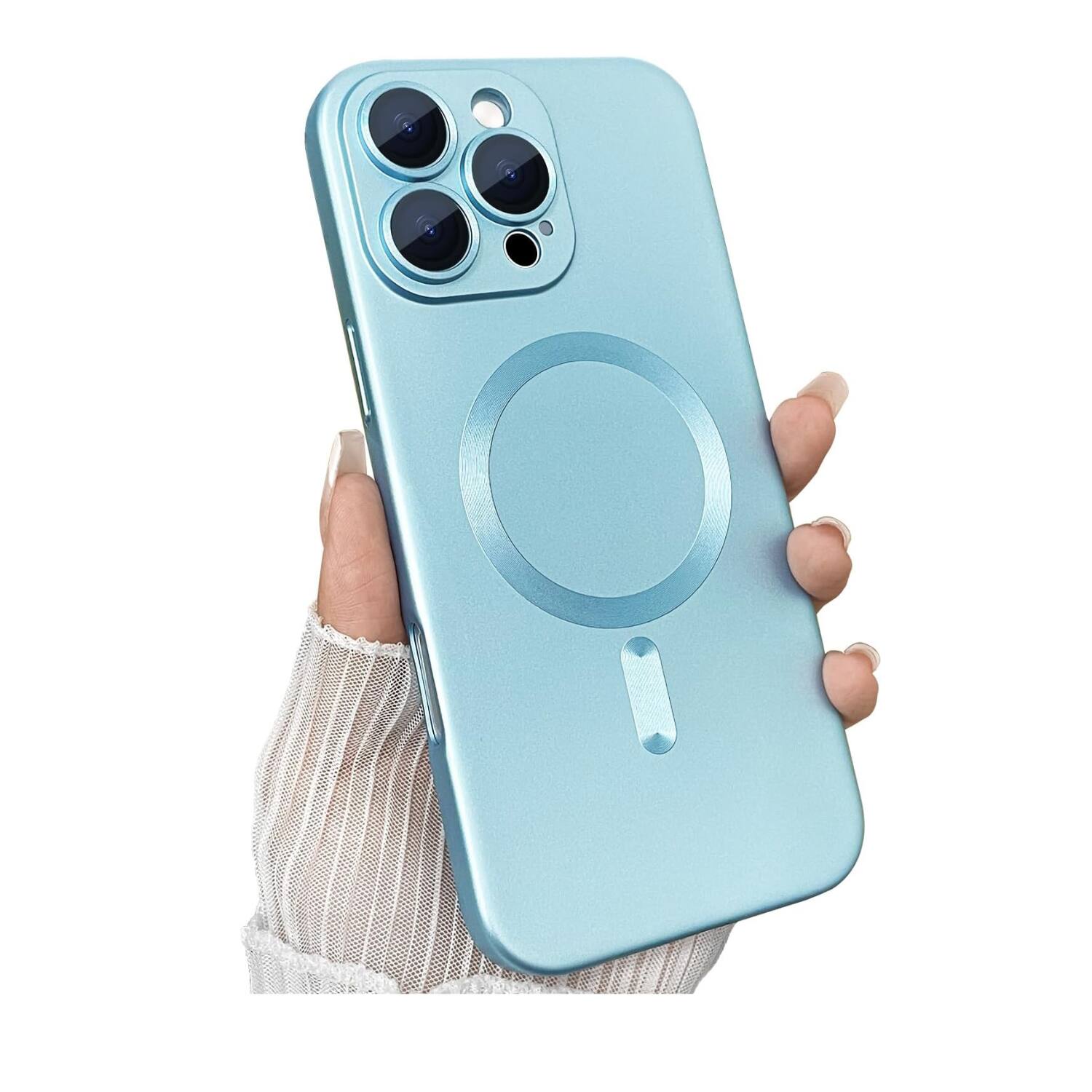 Left. Stock Preferred - Soft Shockproof MagSafe Case  with Camera Lens Protector for iPhone 16 Pro Max Blue - Blue.