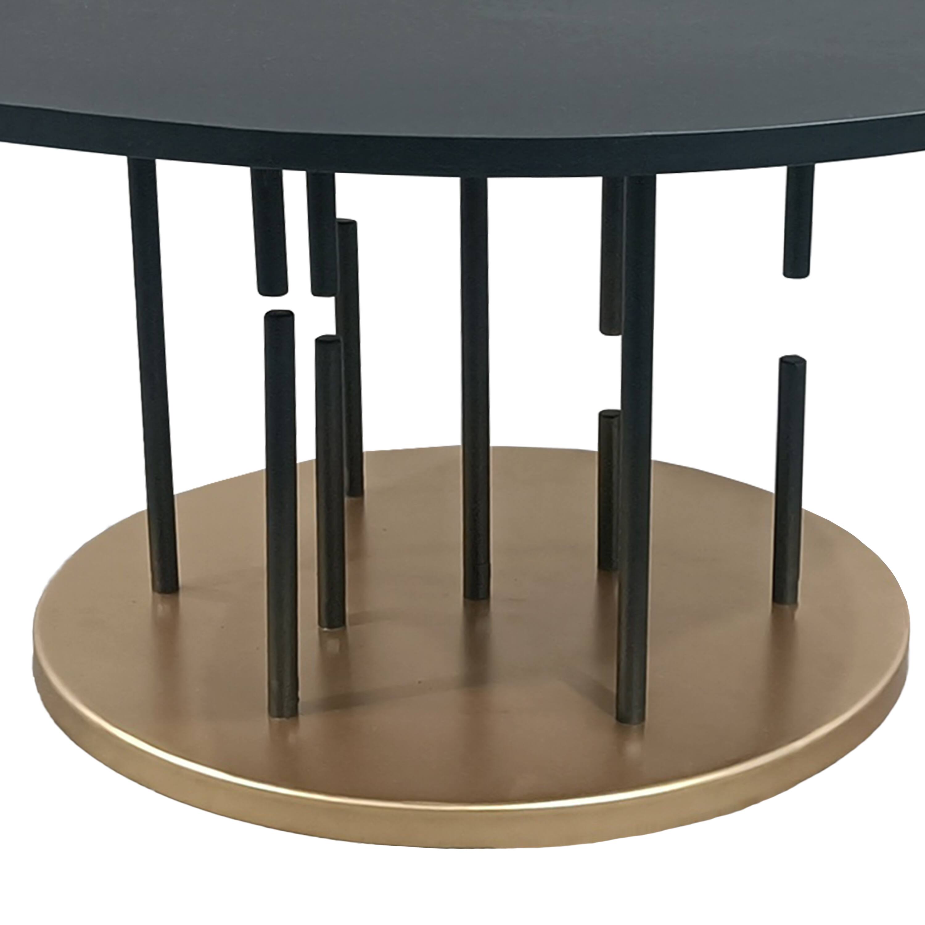 Alt View 5. Manhattan Lane - Neci 31 Inch Coffee Table, Round  Tray Top, Modern Rod Supports with Brass Base - Black, Brass.