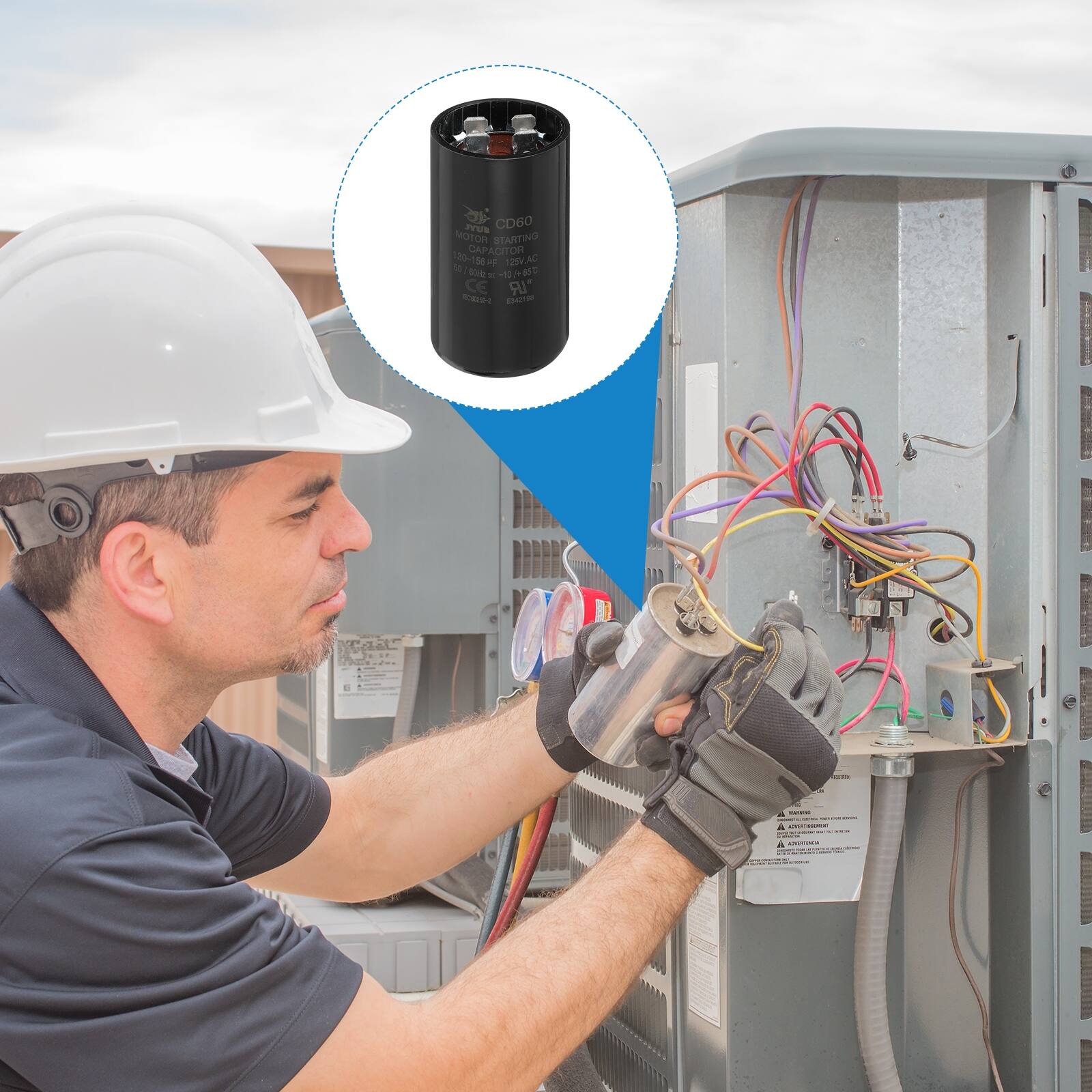 no CD60 MOTOR so OH STARTING CAPACITOR 130 20-158 TM - T29V.A AC - - - - -10 - CE IR - Ea - - - J