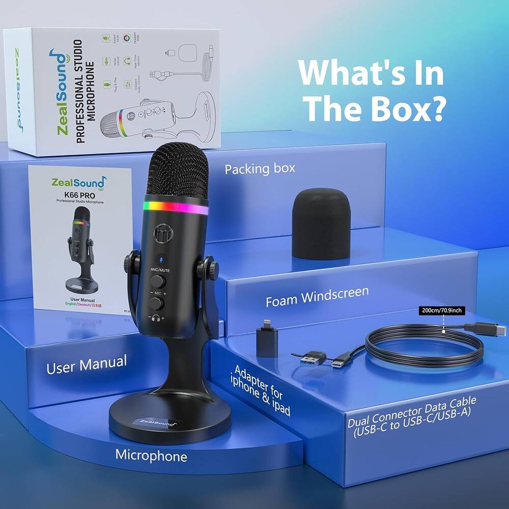 Alt View 2. MOSZAR LLC - USB Dynamic Gaming Microphone – RGB Light, Mute & Gain Control for PC/iPhone.