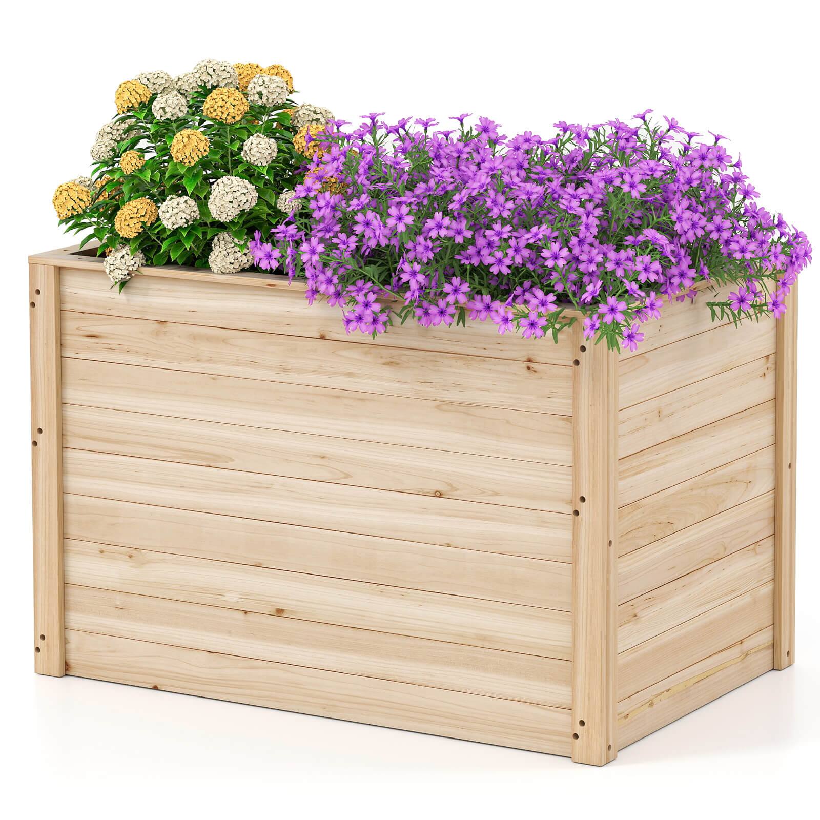 Costway - 1 PCS Elevated Planter Box with Open-Ended Base for Deep-Rooted Vegetable - Natural