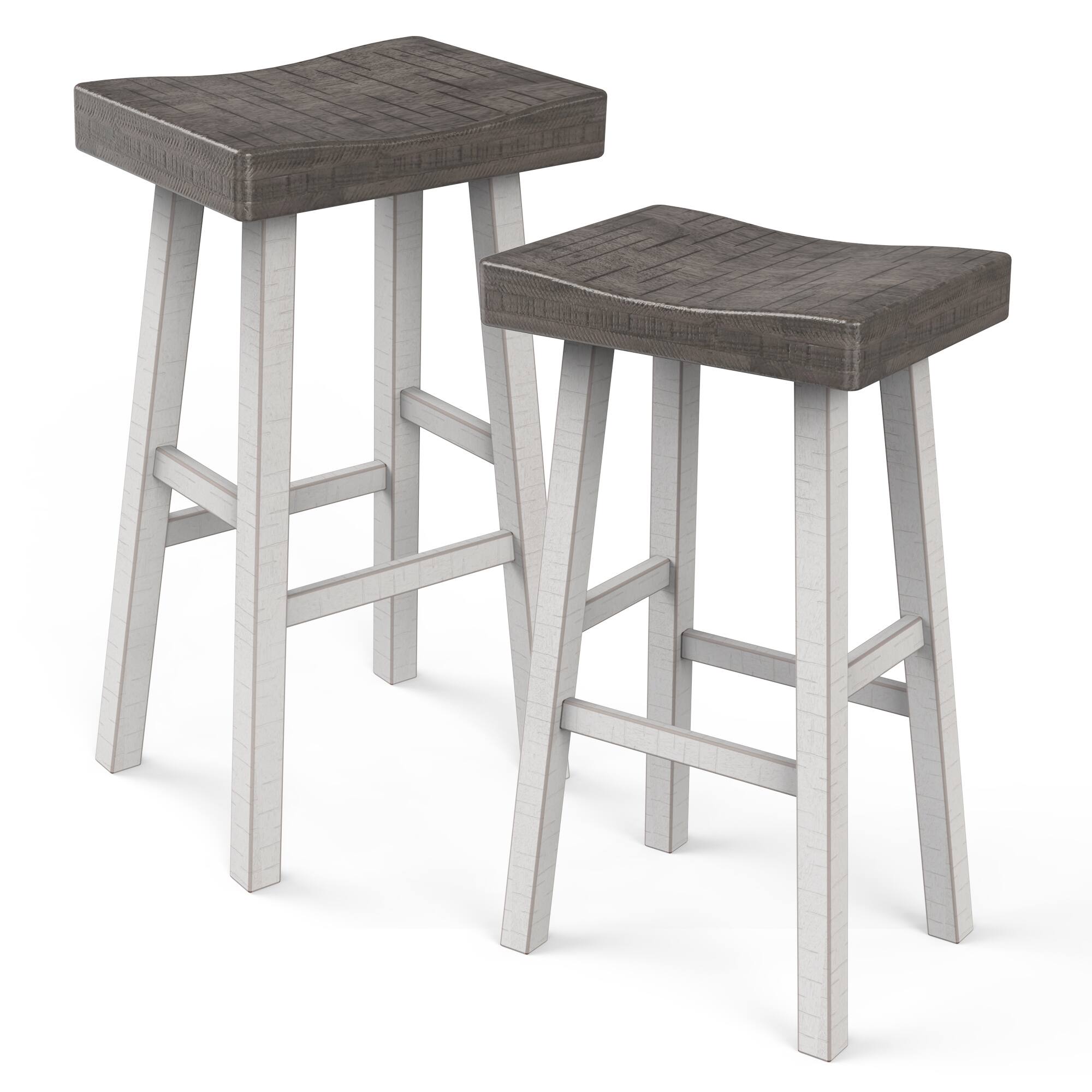 Front. Vaczon - Modern 29 Inch Bar Stools Set of 2, Solid Wood Base, Contour Seat for Kitchen Counter Bar - White.