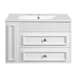 Boyel Living - 30 Inch Wall Mounted Bathroom Vanity with Ceramic Sink and Two Drawers - White