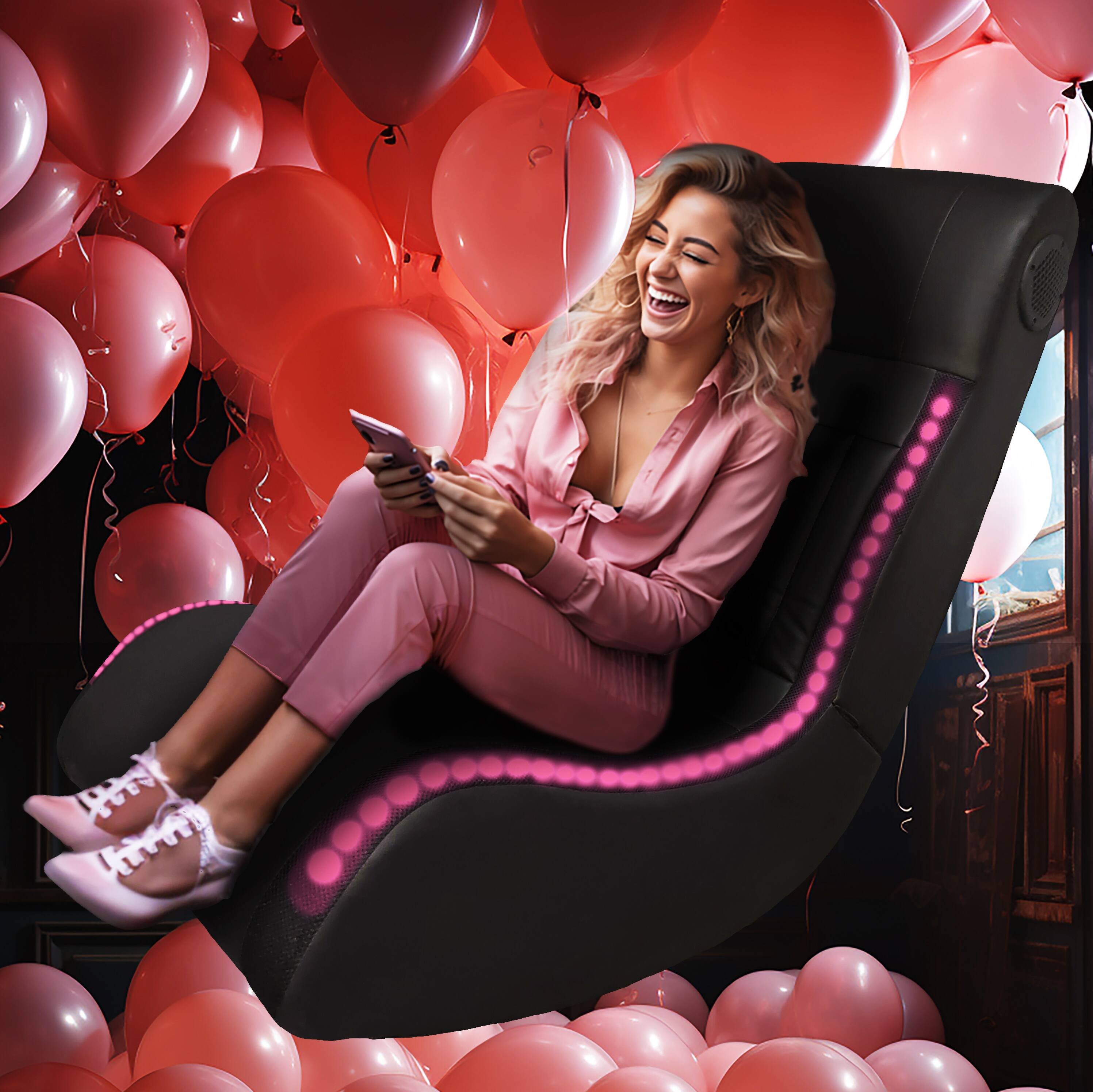 Alt View 2. GOODSILO - Foldable Gaming Chair with Speakers, LED Lights, Bluetooth, Vibration & USB - Black.