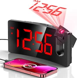 Stamp n Camp - GOLOZA Projection Alarm Clock, Digital Clock with Modern Curved Design 180° Rotatable Projector, 3-Level Brightness Red - Red Digit+red Projection