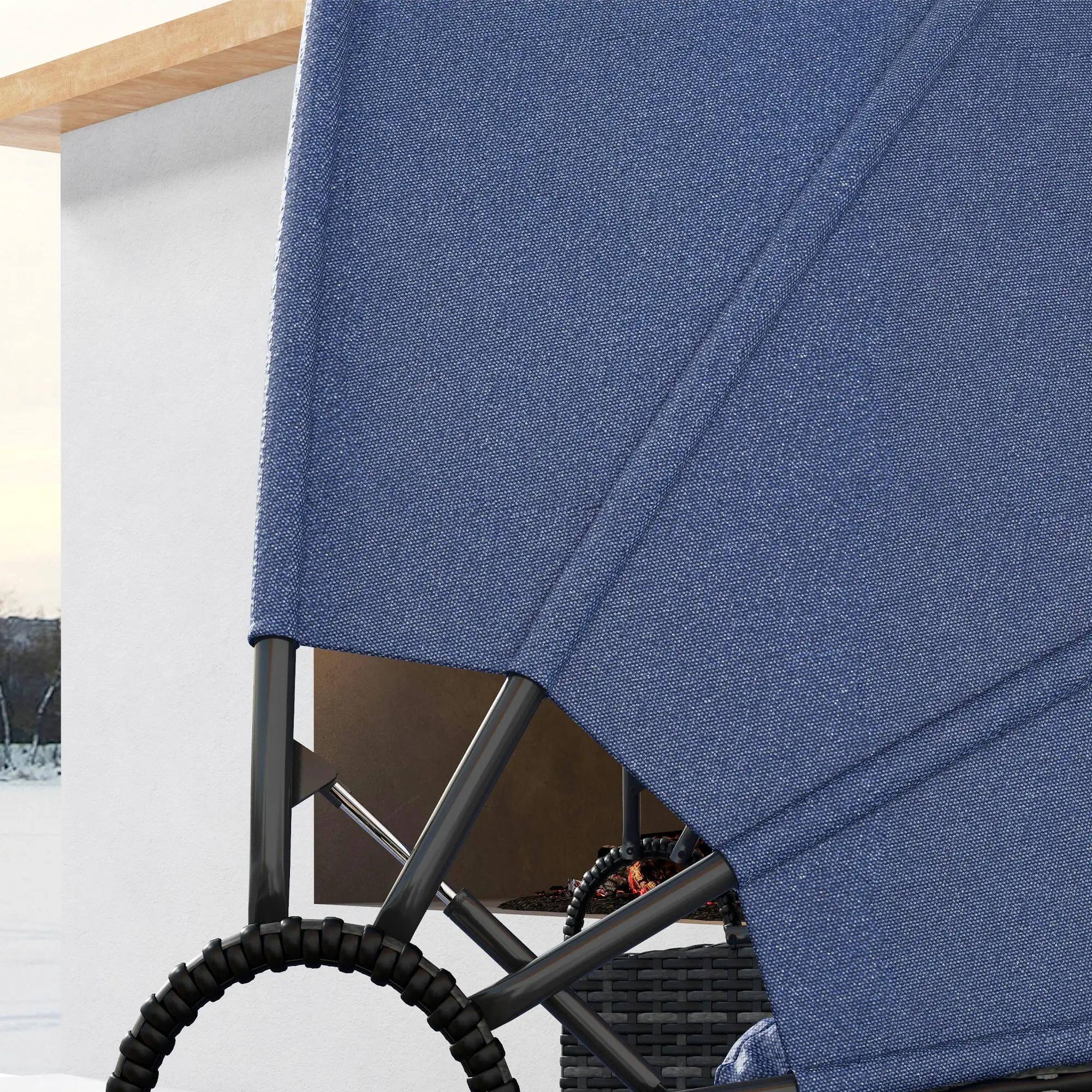 Alt View 2. Resenkos - Resenkos 4-Piece Cushioned Outdoor Rattan Wicker Sunbed or Conversational Sofa Set, Dark Blue - Dark Blue.