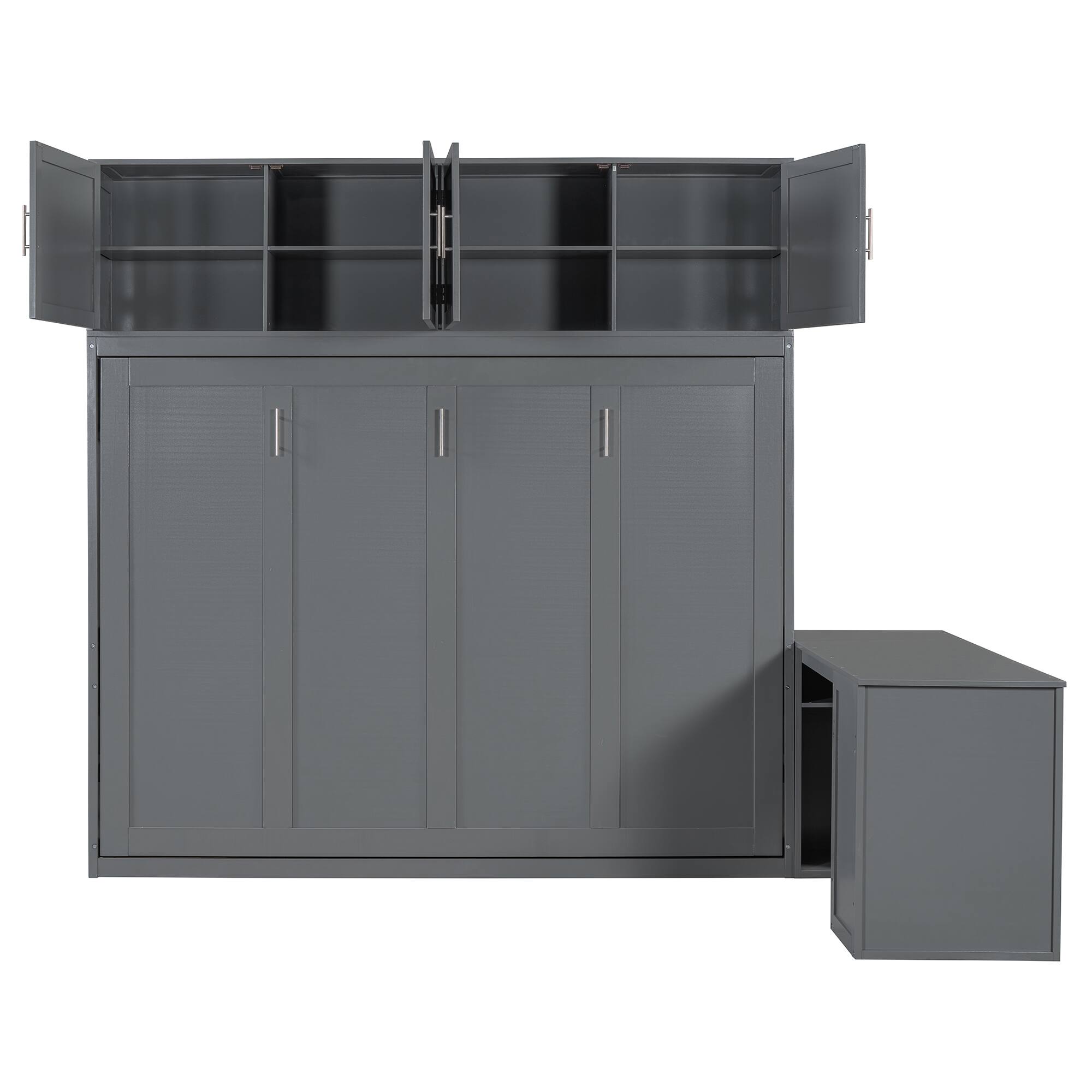 Alt View 2. Tiramisubest - Queen Size Gray Wood Murphy Bed with Desk & Storage - Gray.