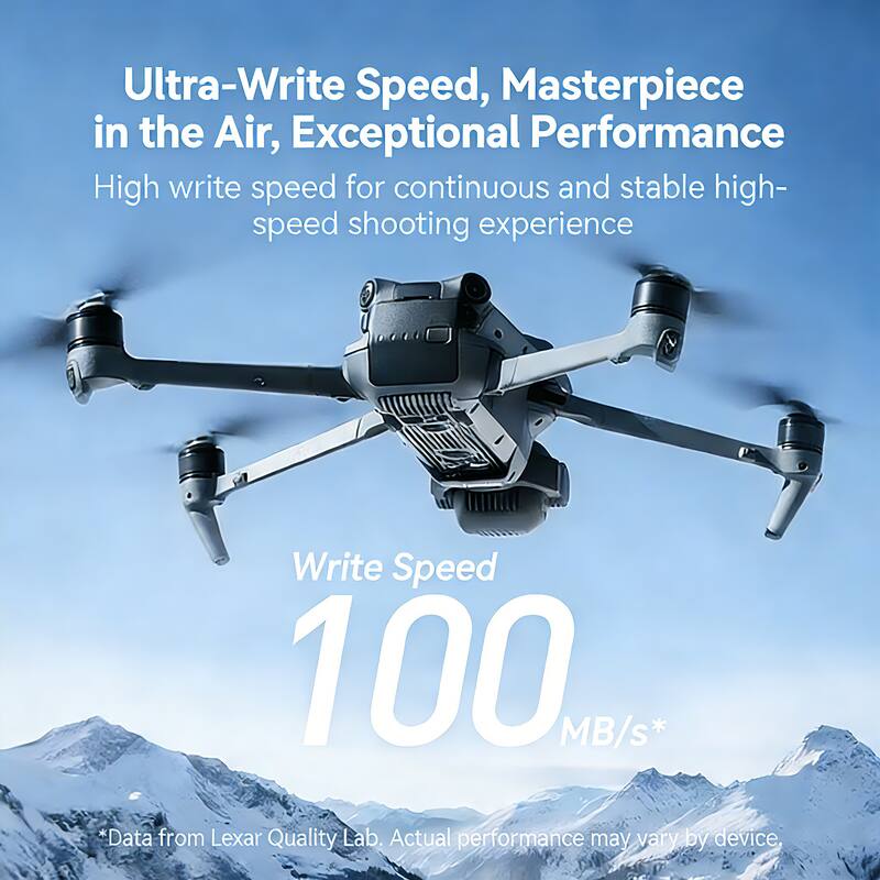 Ultra-Write Speed, Masterpiece in the Air, Exceptional Performance

High write speed for continuous and stable high-speed shooting experience

Write Speed 100 MB/s*

*Data from Lexar Quality Lab. Actual performance may vary by device.