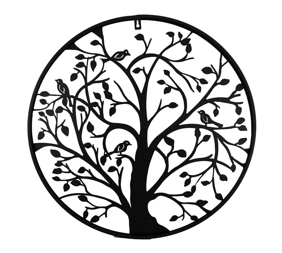 Alt View 2. Zeckos - Birds In A Tree Decorative Metal Wall Hanging 24 in. - Black.
