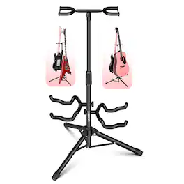 5 CORE - Guitar Stand Adjustable Double Guitars Stands Floor w Neck Holder for Acoustic Electric Bass - Black