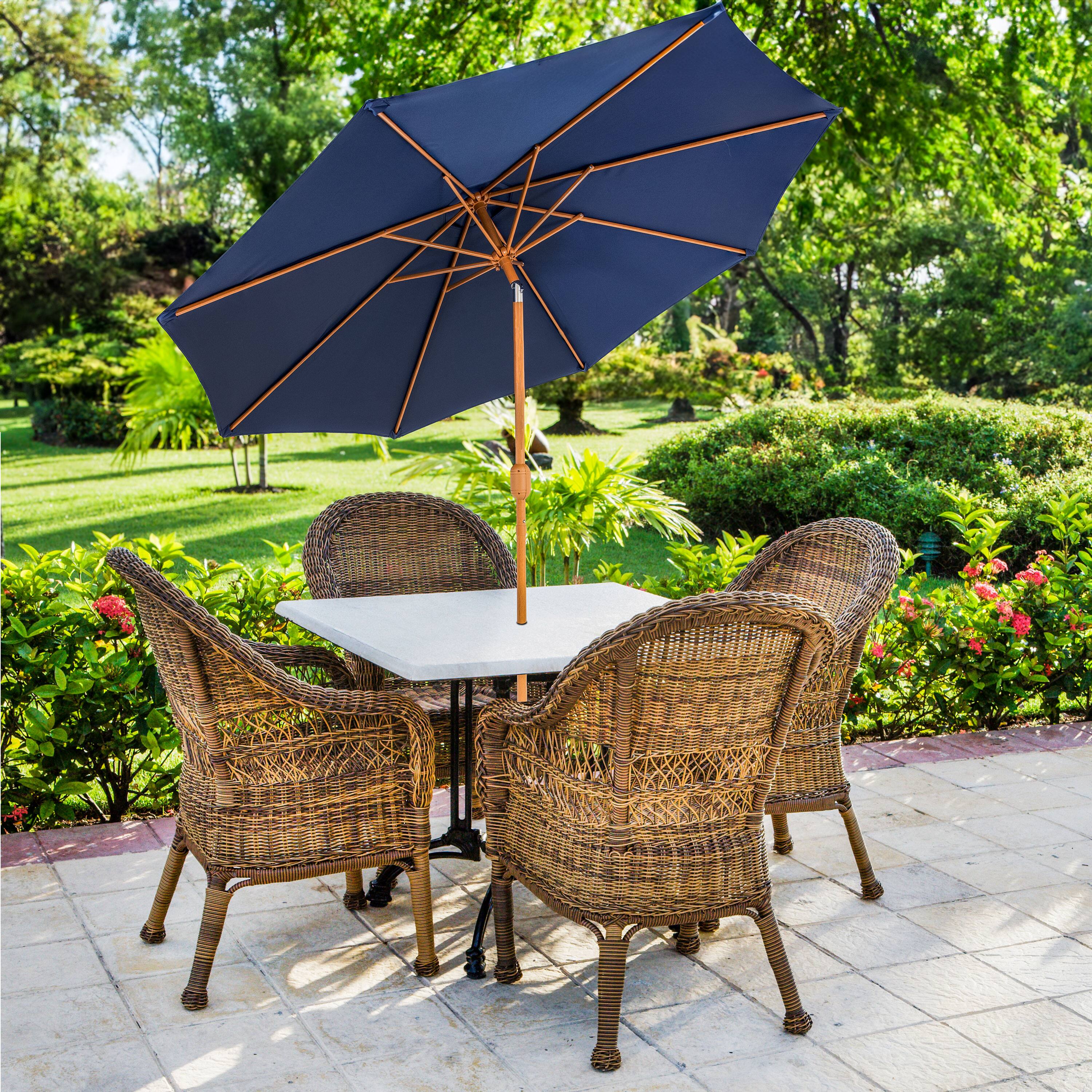 Alt View 7. Sunnydaze - 8.5 ft Patio Umbrella with Faux Woodgrain Finish - Navy Blue.