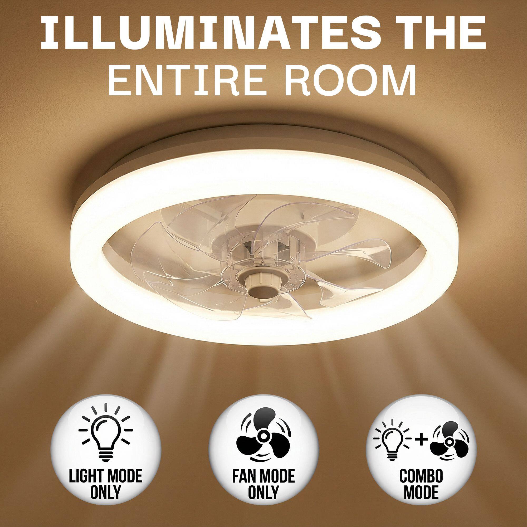 ILLUMINATES THE ENTIRE ROOM

LIGHT MODE ONLY  
FAN MODE ONLY  
COMBO MODE