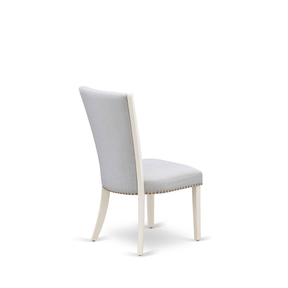Alt View 3. East West Furniture - Set of 2 - Parson Chairs Includes Linen White Wood Frame with Grey Linen Fabric Seat with Nail Head and Stylish Back - White.