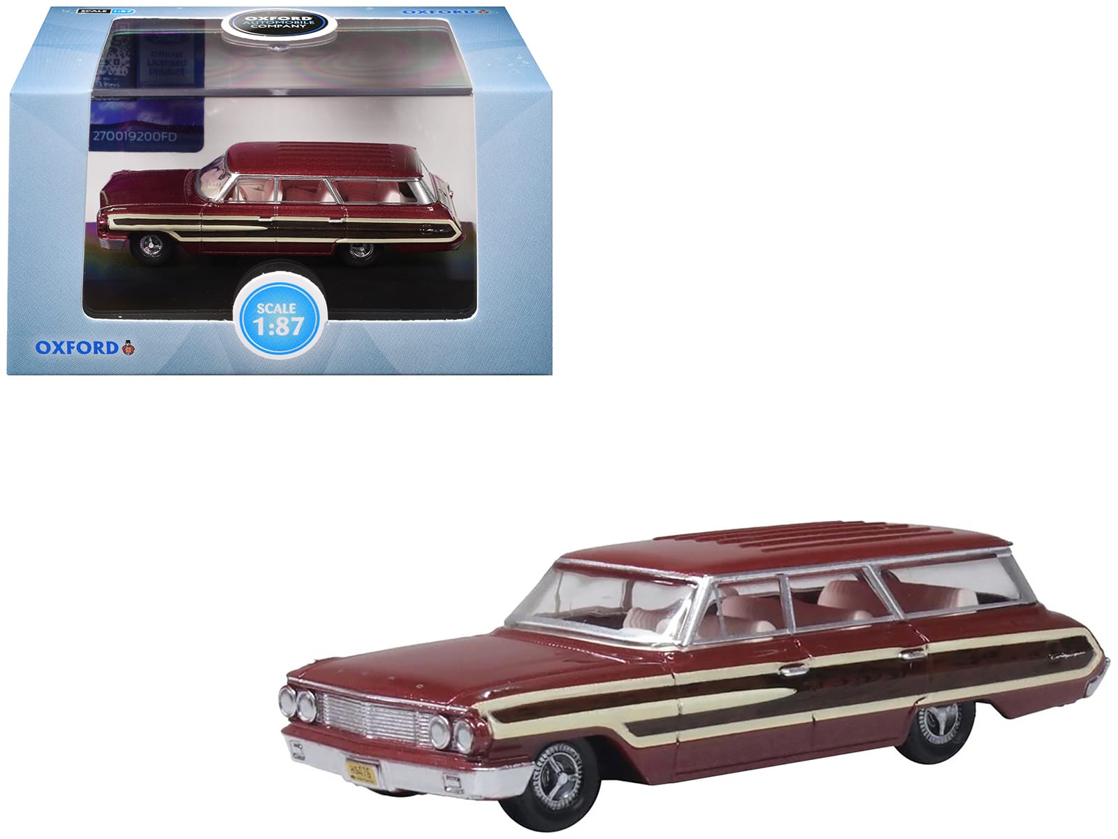 1964 Ford Country Station Wagon Squire Vintage Burgundy w/Woodgrain & White Interior 1/87 (HO) Model Car Oxford Diecast price history on PriceWatchPro