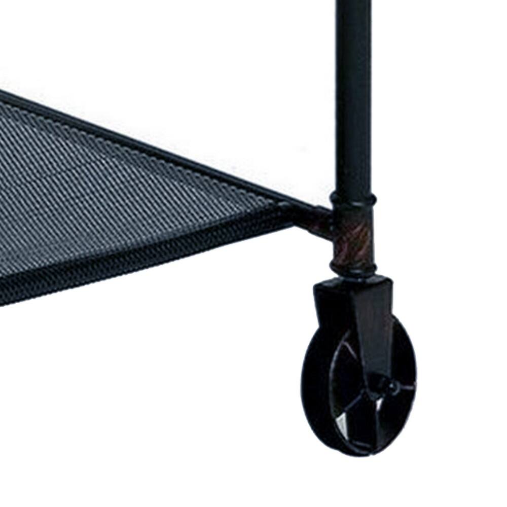 Back. Manhattan Lane - 47 Inch Writing Desk, Industrial Caster Wheel, Black Metal, Brown Wood - Black, Brown.