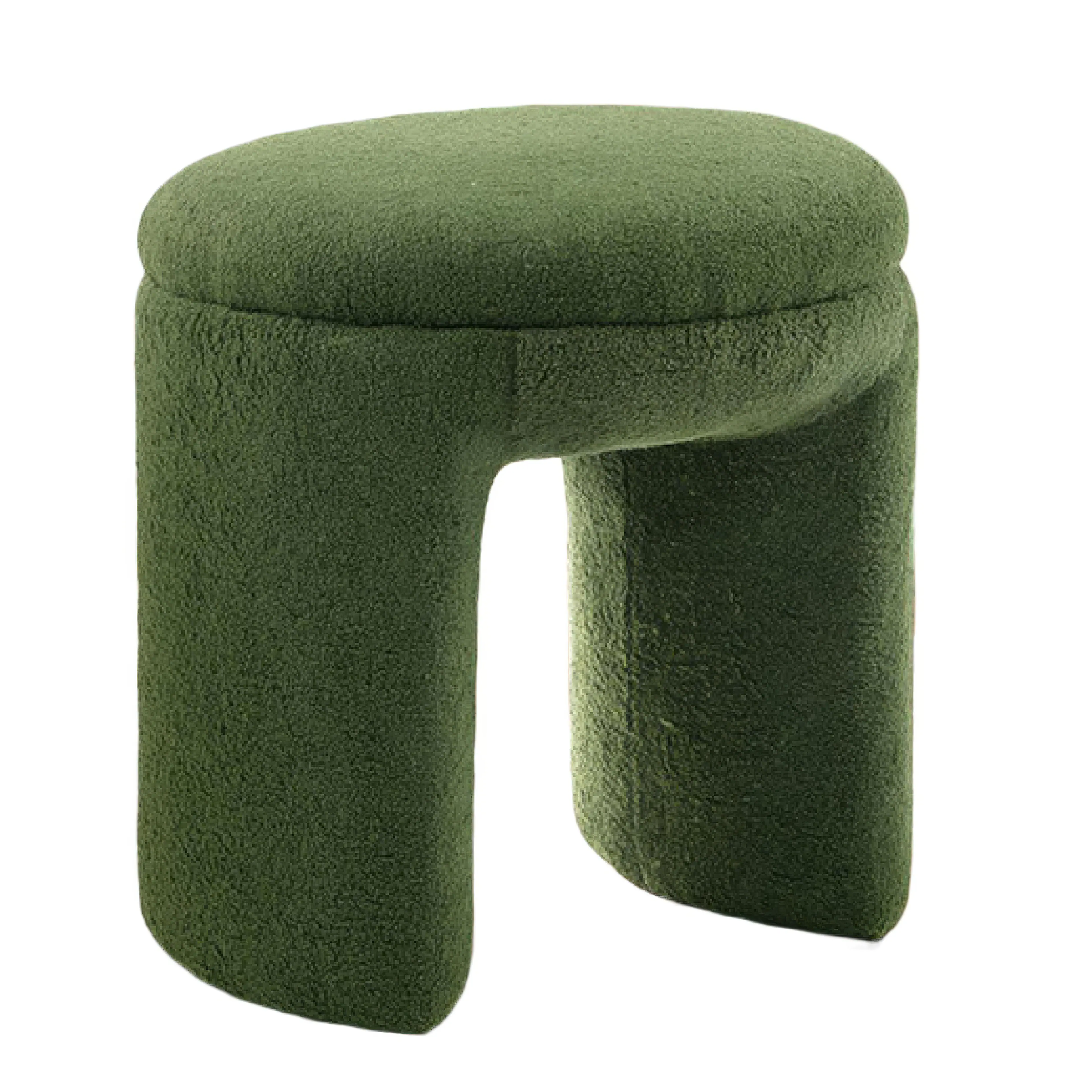 Front. Manhattan Lane - Rounded Ottoman Stool with Open Frame Base, Green Fabric - Green.