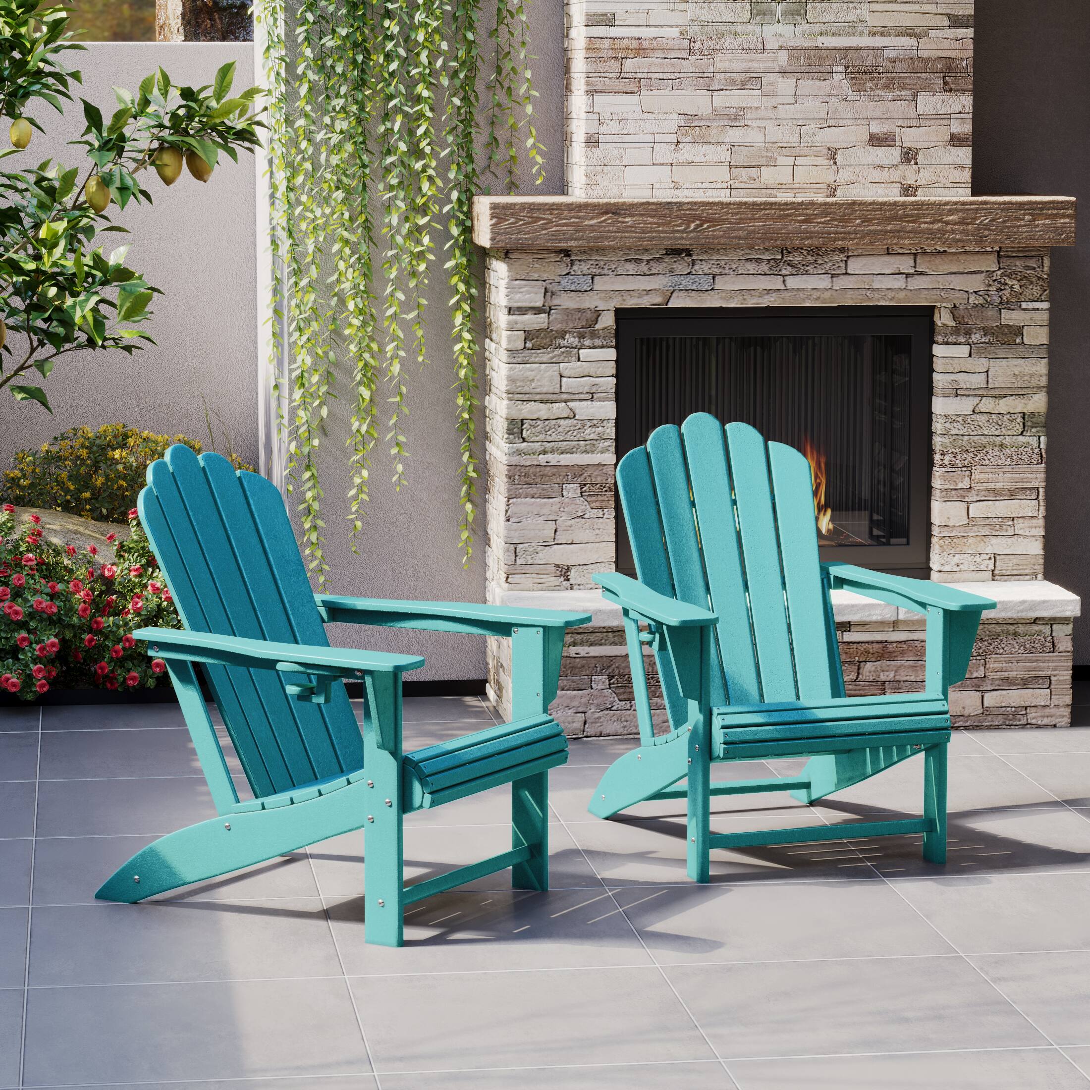 Angle. WestinTrends - WestinTrends Highland Outdoor Patio HDPE Adirondack Chairs With Cup Holders (Set of 2) - Turquoise.