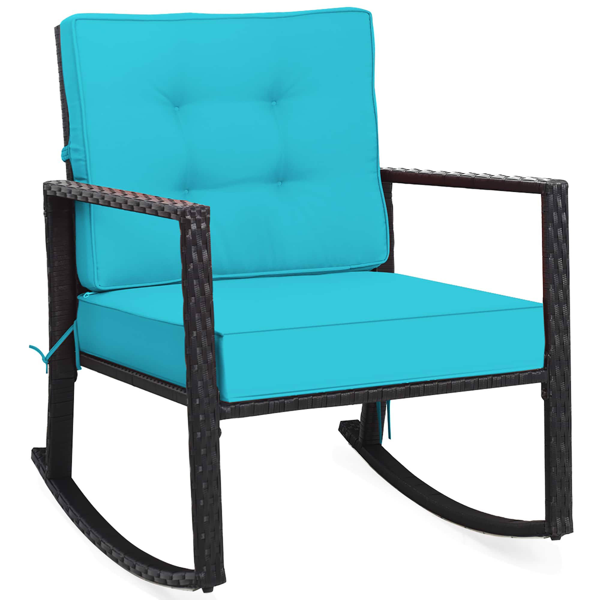 Costway - Patio Rattan Rocker Chair Outdoor Glider Rocking Chair Cushion Lawn - Turquoise