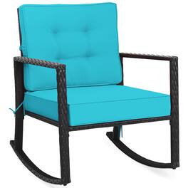 Costway - Patio Rattan Rocker Chair Outdoor Glider Rocking Chair Cushion Lawn - Turquoise