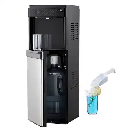 Front. VEVOR - Water Dispenser with Ice Maker, 3-in-1 Floor-Standing Water Dispenser, 33 LBS/24H, 9 Cubes/7 Min Fast Ice Making - Black.