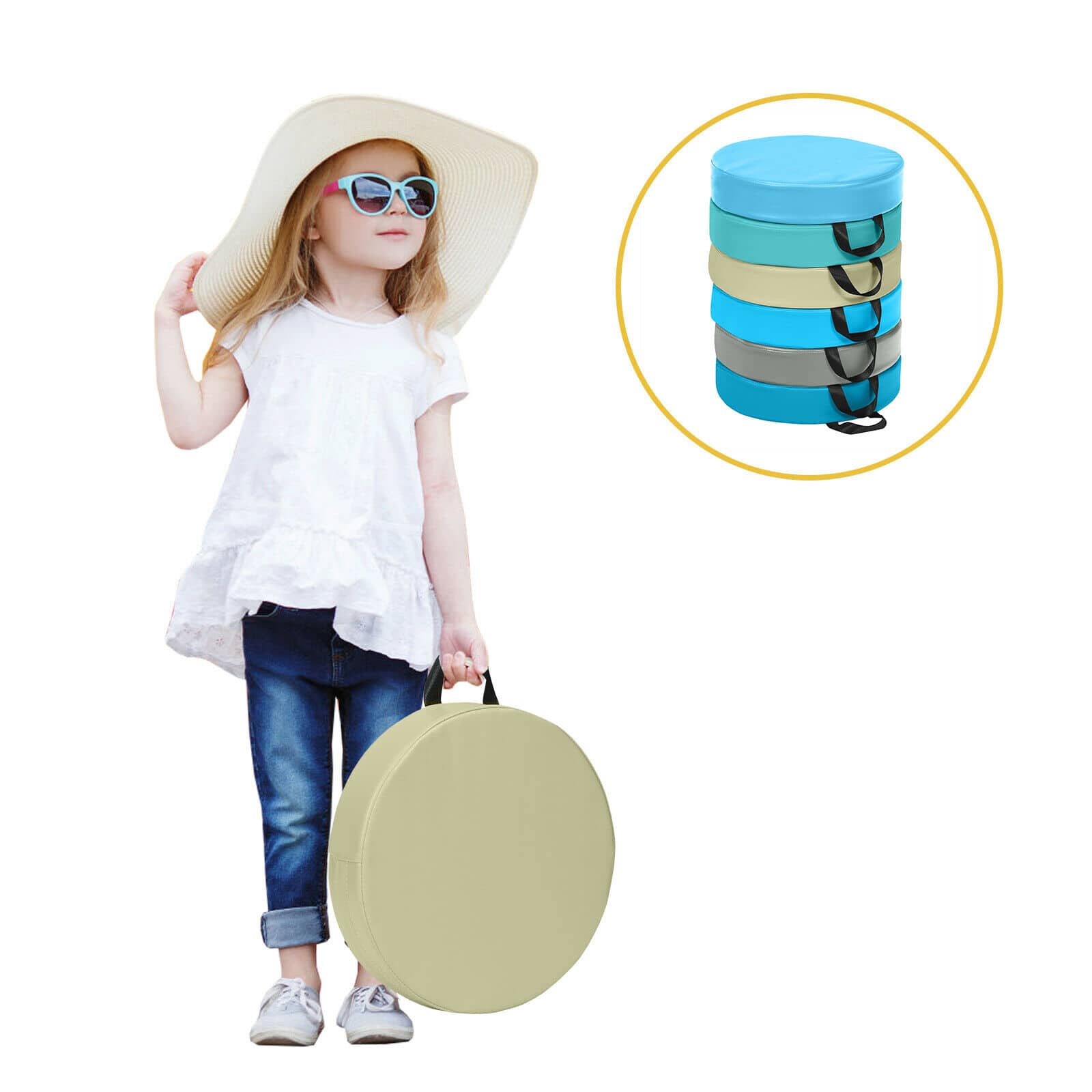 Front. Gymax - Gymax 6-Piece 15'' Round Toddler Floor Cushions Flexible Classroom Seating w/ Handles - Brown.