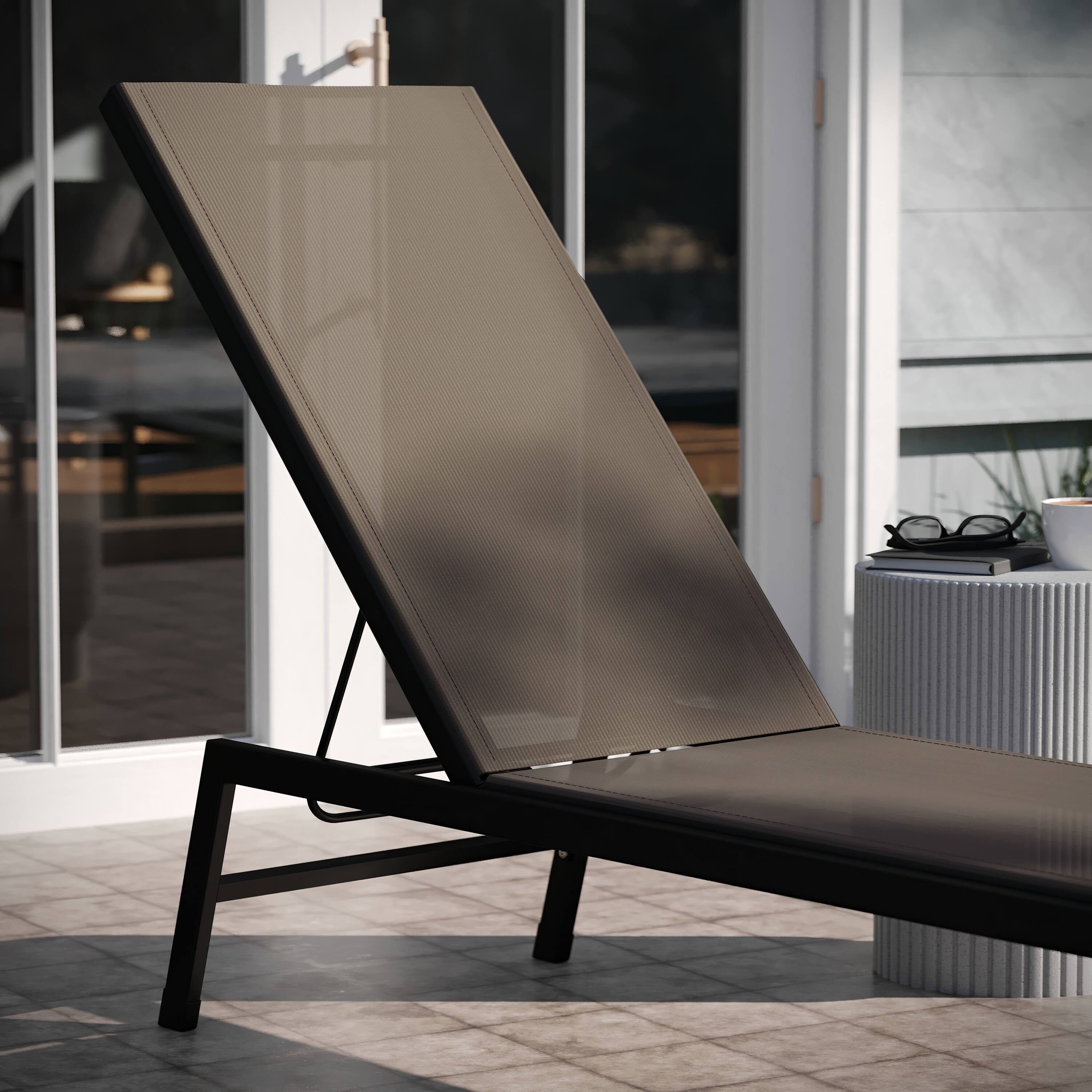 Alt View 4. Emma + Oliver - Braelin Textilene Adjustable 5 Position Patio Chaise Lounge and Metal Frame - Brown.