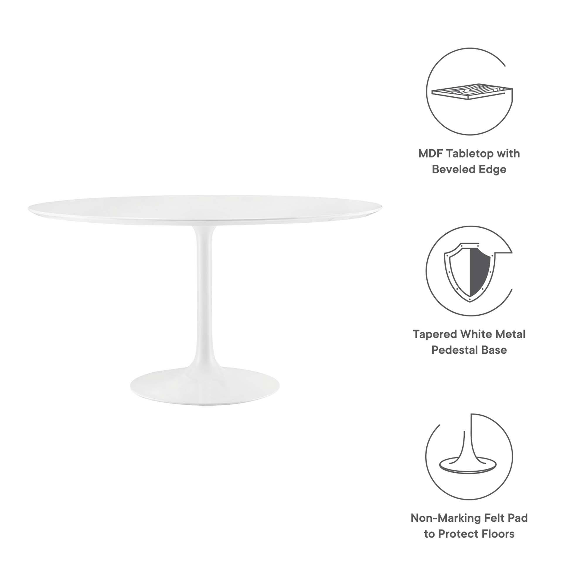 MDF Tabletop with Beveled Edge, Tapered White Metal Pedestal Base, Non-Marking Felt Pad to Protect Floors