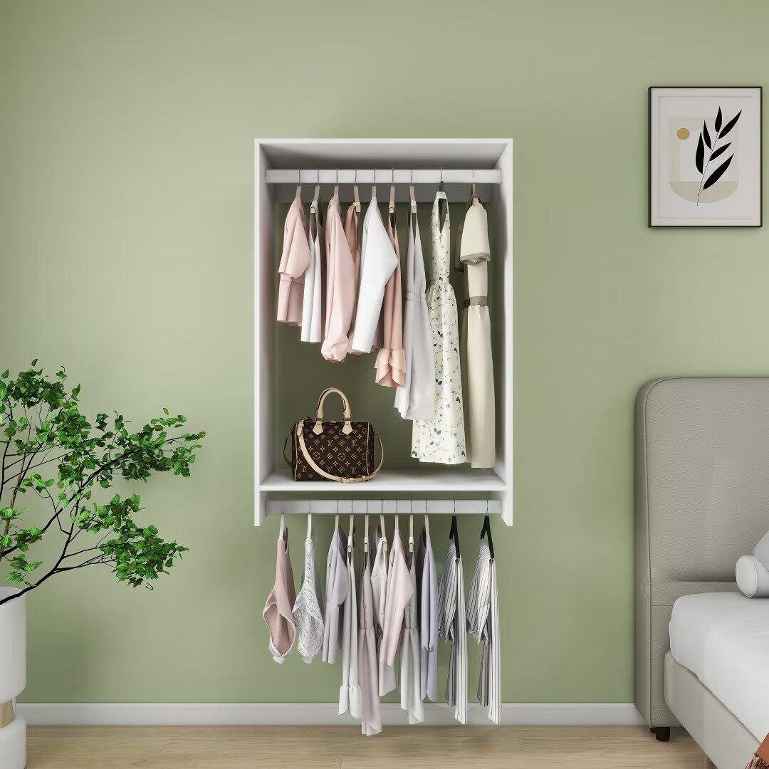 Mirfee - 46.8" H Open Modular Closet Organizer | Wooden Wardrobe with Shelf & Hanging Rod, for Bedroom - White