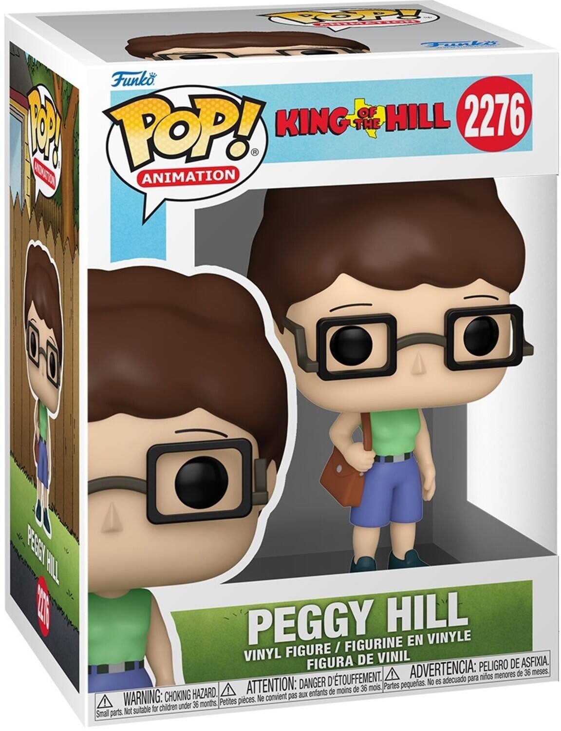 Funko POP! Animation  
King of the Hill  
2276  

Peggy Hill  
Vinyl Figure / Figurine en Vinyle / Figura de Vinil  

Warning: Choking Hazard. Small parts. Not suitable for children under 36 months.  
Attention: Danger d'étouffement. Petites pièces. Ne convient pas aux enfants de moins de 36 mois.  
Advertencia: Peligro de asfixia. Partes pequeñas. No es adecuado para niños menores de 36 meses.