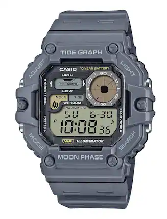 TIDE GRAPH
CASIO
10 YEAR BATTERY
LIGHT
60
HIGH / LOW
TIDE GRAPH
MOON
TIDE
WA 100M
SNZ ALM SIG
50
6-30
SELECT
P
101:08
START/STOP
36
MODE
ILLUMINATOR
SEARCH
MOON PHASE