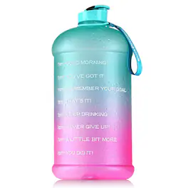 Zulay Kitchen - Water Bottle with Times to Drink 128oz – Motivational Time Reader Large Water Jug by Hydration Nation - Ombre Green and Pink