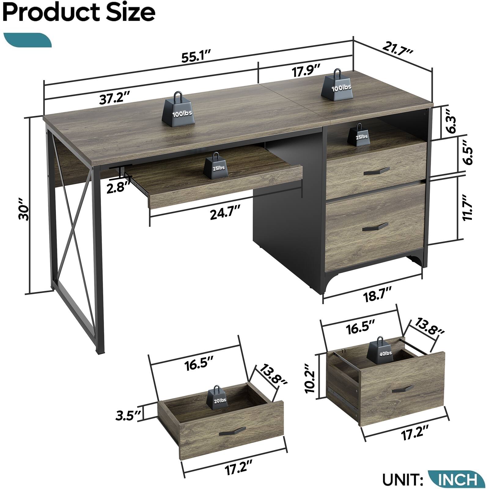 Product Size

- Length: 55.1"
- Width: 37.2"
- Height: 30"
- Drawer 1 (Top): 24.7" x 17.9" x 6.3"
- Drawer 2 (Top): 21.7" x 17.9" x 6.5"
- Drawer 3 (Bottom): 18.7" x 16.5" x 11.7"
- Drawer 4 (Bottom): 17.2" x 13.8" x 10.2"
- Drawer 5 (Bottom): 17.2" x 13.8" x 3.5"
- Drawer 6 (Bottom): 16.5" x 13.8" x 3.5"
- Drawer 7 (Bottom): 16.5" x 13.8" x 3.5"
- Drawer 8 (Bottom): 16.5" x 13.8" x 3.5"
- Drawer 9 (Bottom): 16.5" x 13.