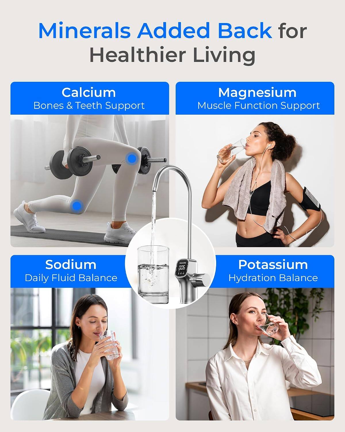Minerals Added Back for Healthier Living

Calcium  
Bones & Teeth Support

Magnesium  
Muscle Function Support

Sodium  
Daily Fluid Balance

Potassium  
Hydration Balance
