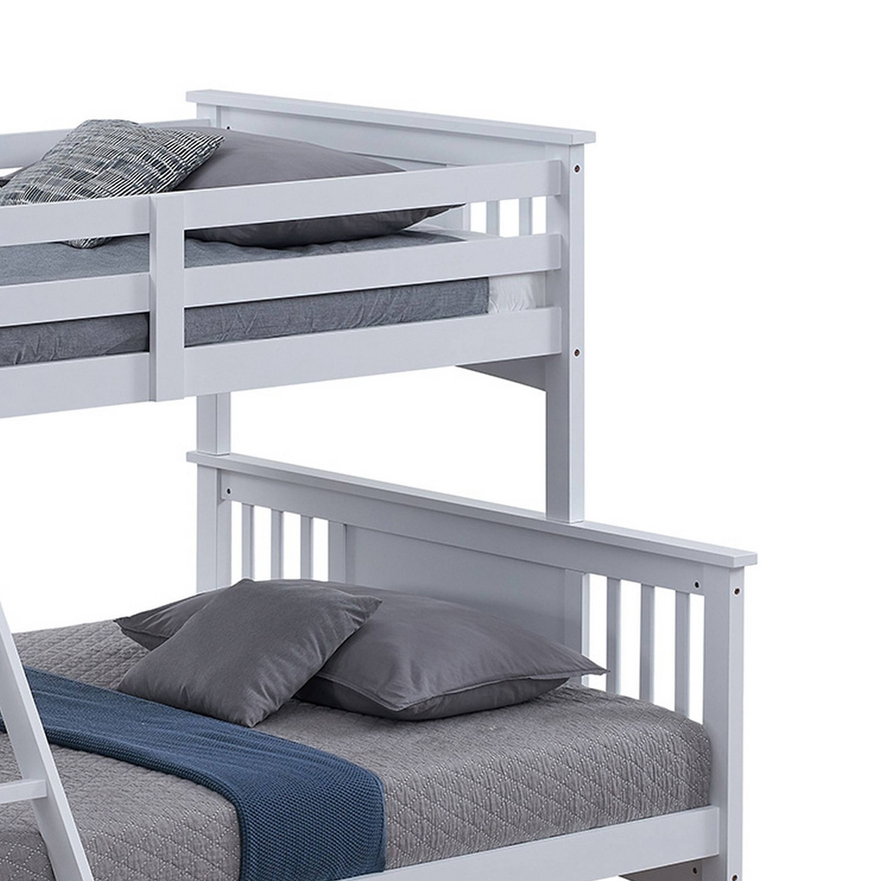 Alt View 2. Manhattan Lane - Ricky Twin Over Full Bunk Bed, Angled Ladder, Classic White Solid Hardwood - White.
