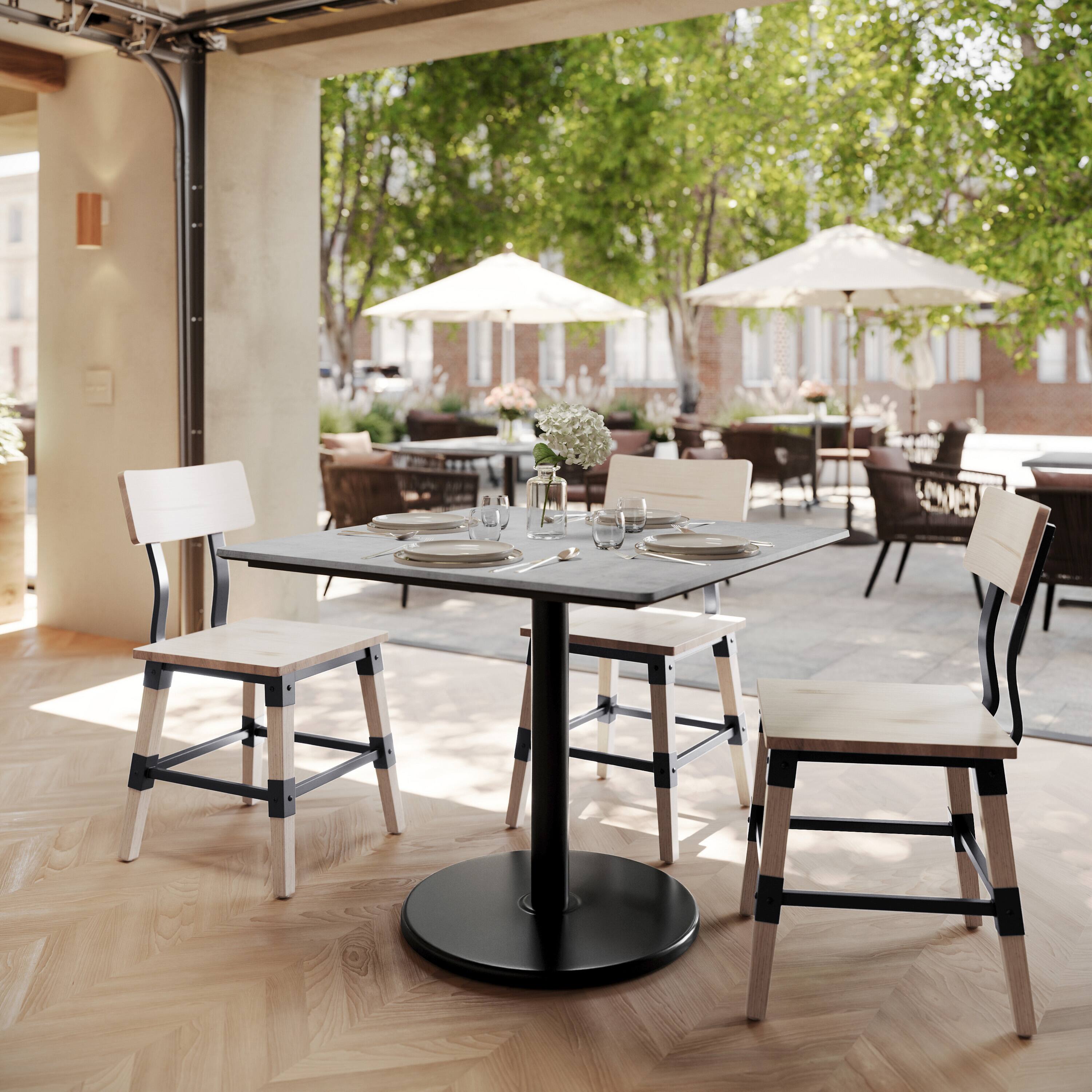Alt View 1. Emma + Oliver - PureShield Tabletop with Seam-Free Surface Innovation and Table Height Round Base - Gray Faux Concrete/Black Base.