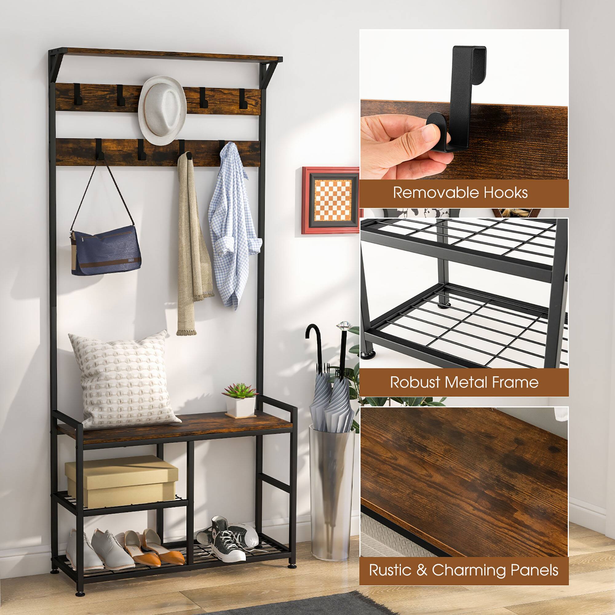 - Removable Hooks
- Robust Metal Frame
- Rustic & Charming Panels
