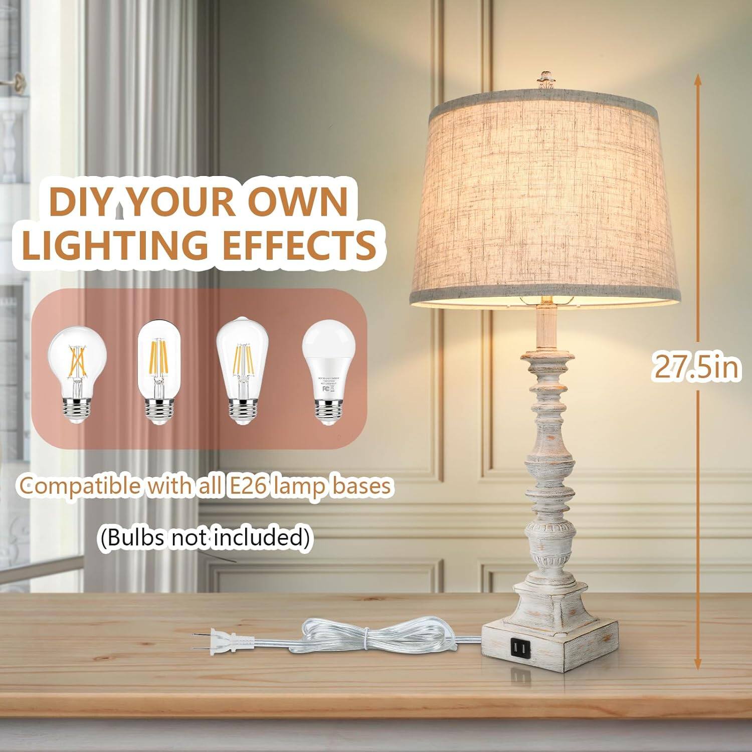 DIY YOUR OWN LIGHTING EFFECTS

27.5in

Compatible with all E26 lamp bases

(Bulbs not included)