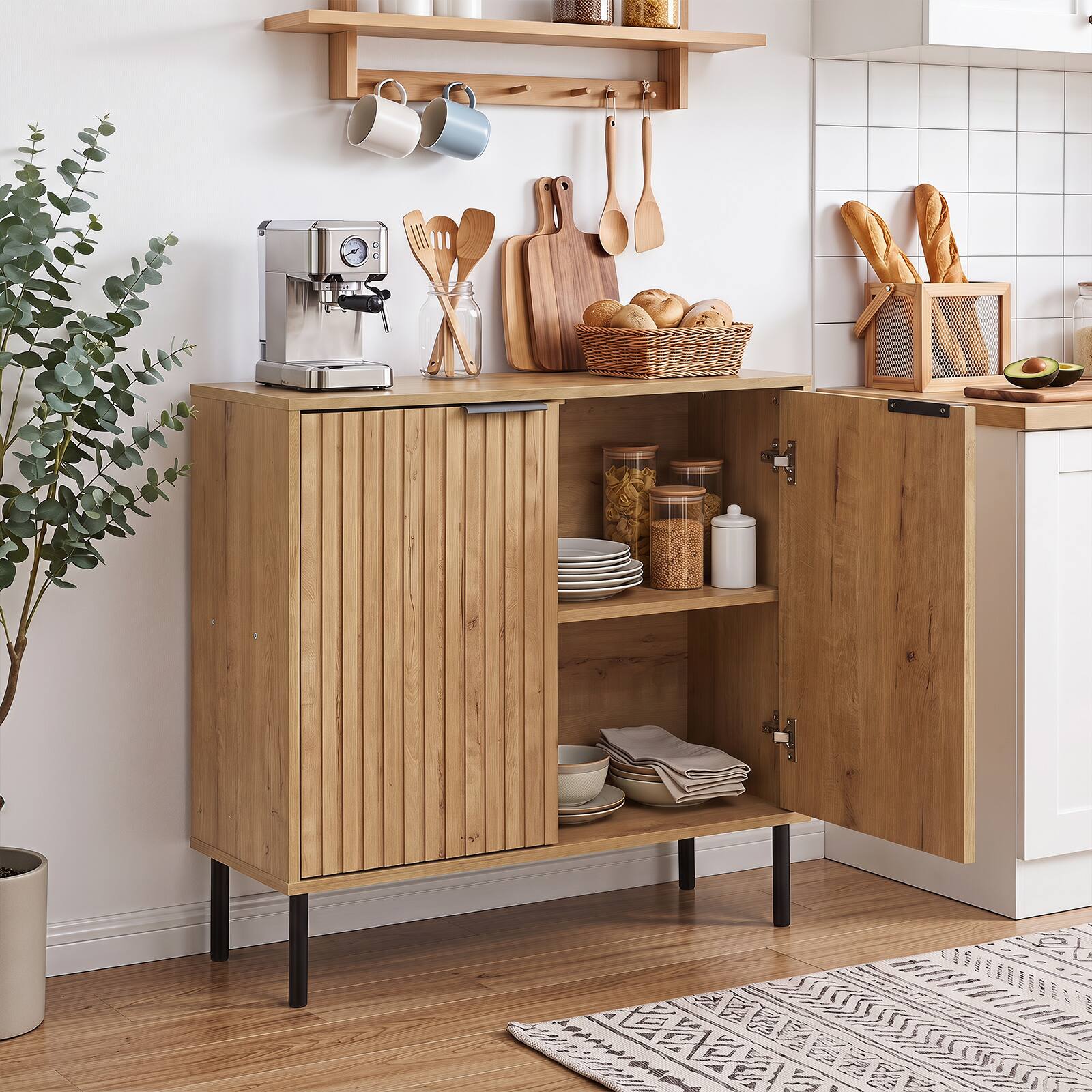 Costway Fluted Buffet Cabinet 2 Door Sideboard with Storage Adjustable ...